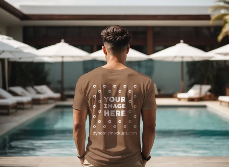 Man Wearing Brown T-shirt Mockup Back View Template