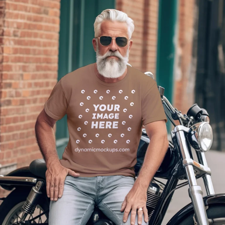 Man Wearing Brown T-shirt Mockup Front View Template