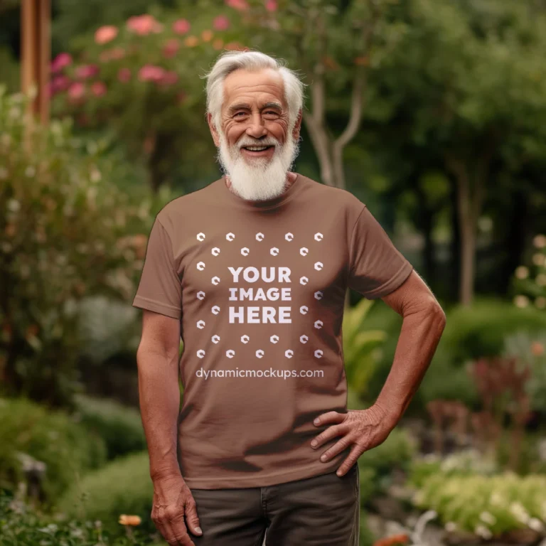 Man Wearing Brown T-shirt Mockup Front View Template