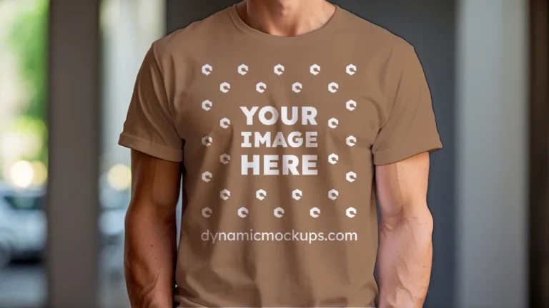 Man Wearing Brown T-shirt Mockup Front View Template