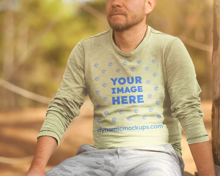 Man Wearing Cream Sweatshirt Mockup Front View Template