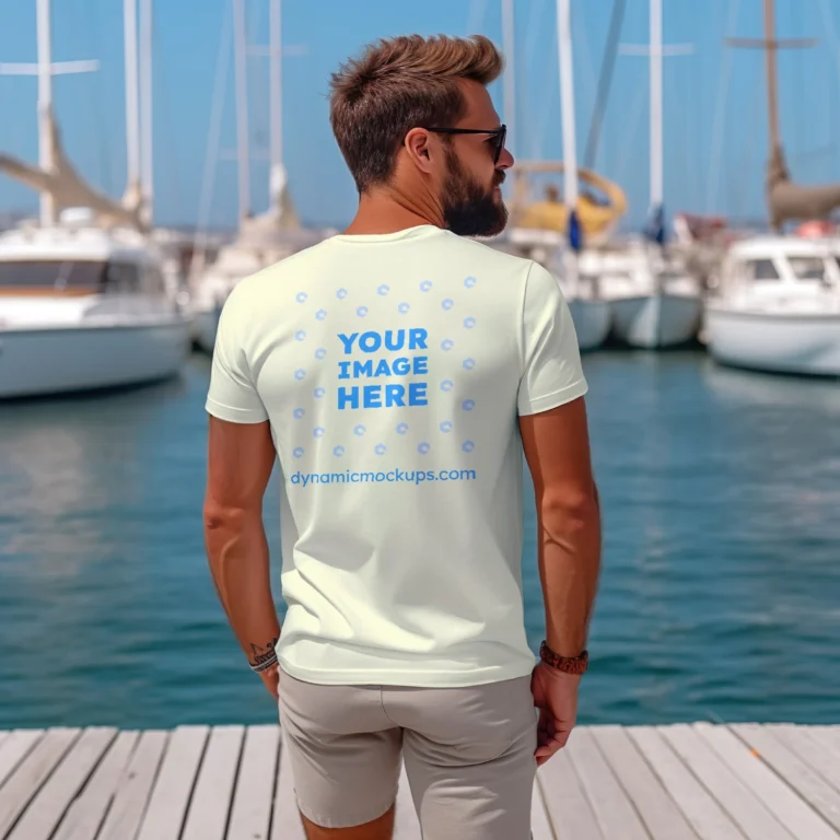 Man Wearing Cream T-shirt Mockup Back View Template