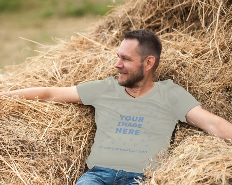 Man Wearing Cream T-shirt Mockup Front View Template