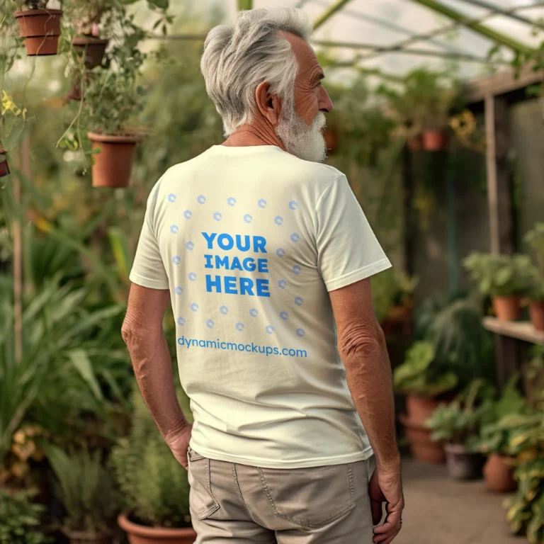 Man Wearing Cream T-shirt Mockup Back View Template