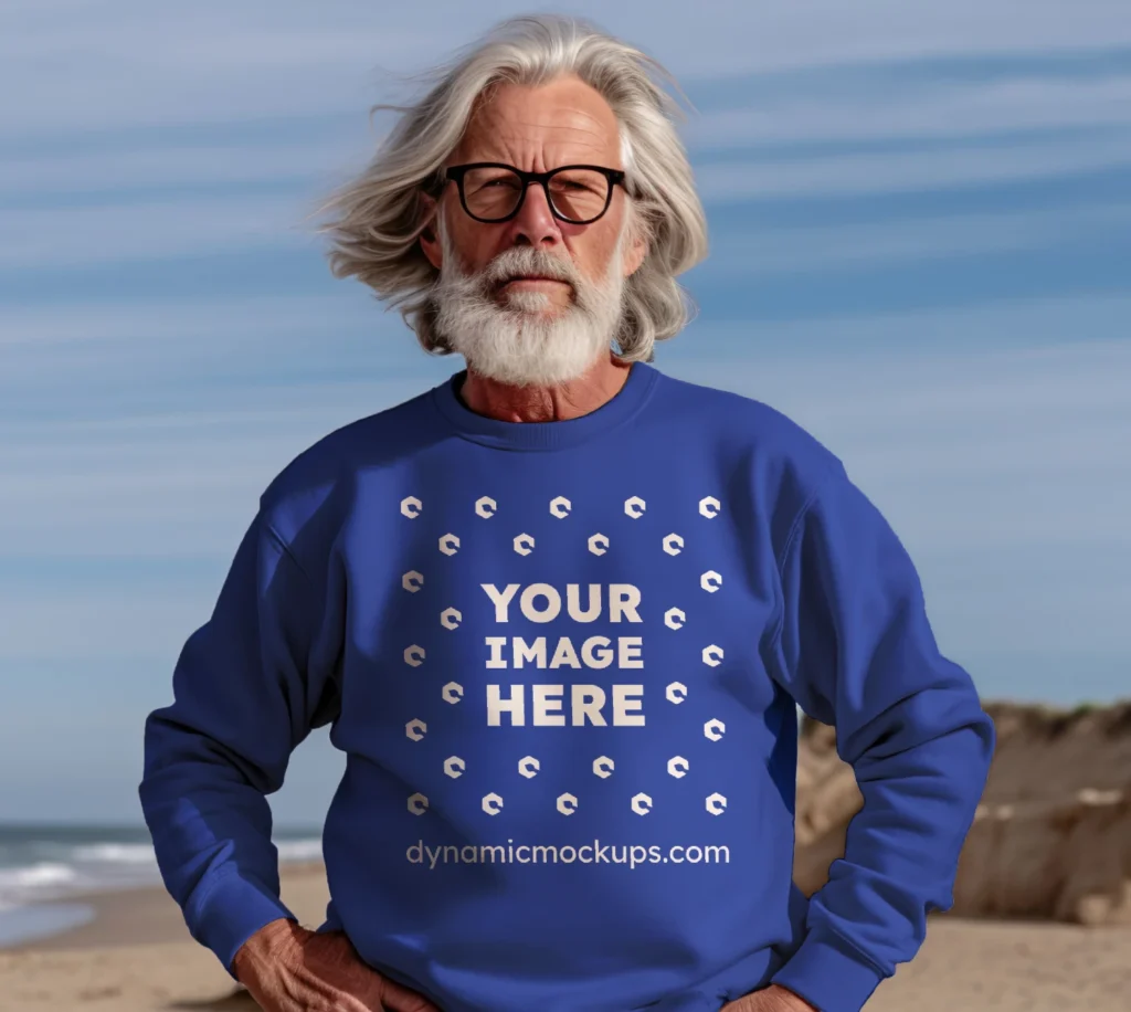 Man Wearing Dark Blue Sweatshirt Mockup Front View Template