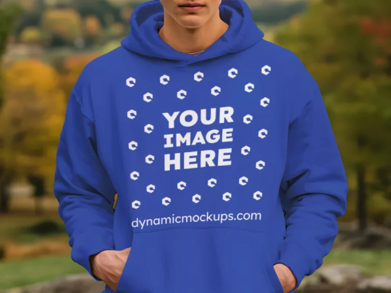 Man Wearing Dark Blue Hoodie Mockup Front View Template