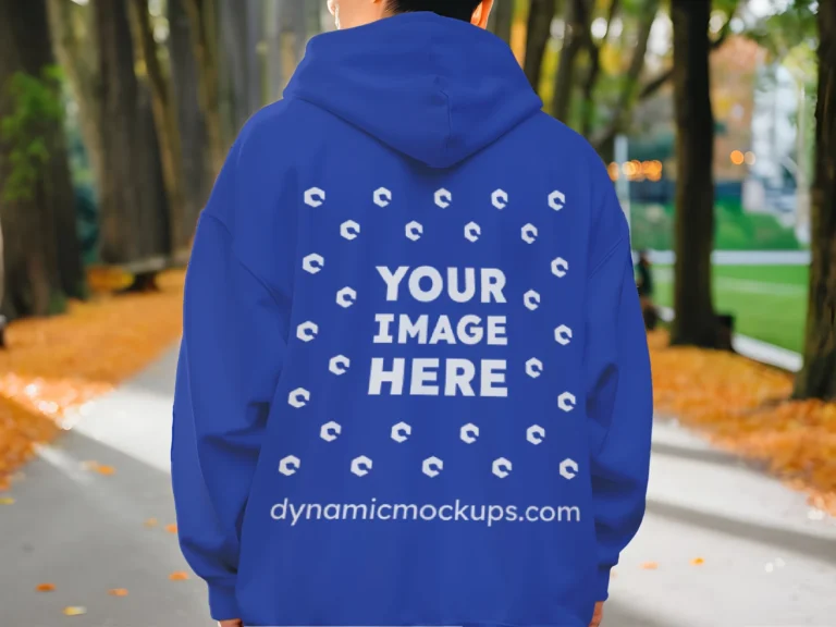 Man Wearing Dark Blue Hoodie Mockup Back View Template