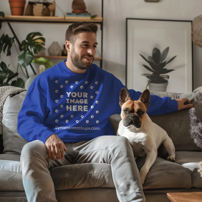 Man Wearing Dark Blue Sweatshirt Mockup Front View Template