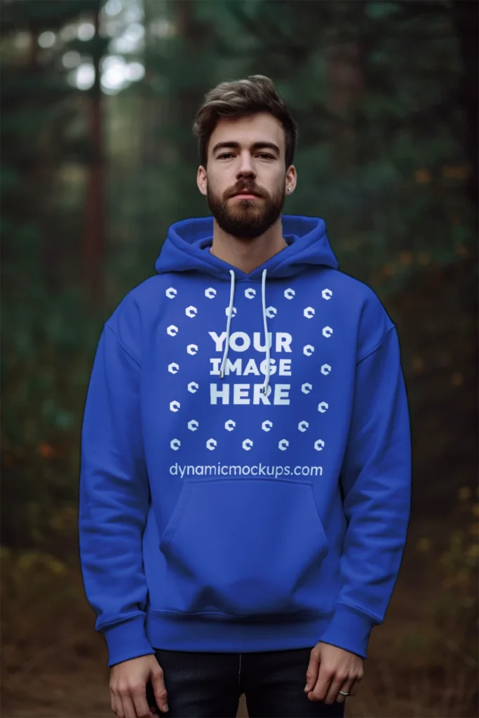 Man Wearing Dark Blue Hoodie Mockup Front View Template