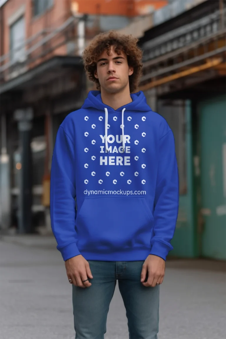 Man Wearing Dark Blue Hoodie Mockup Front View Template