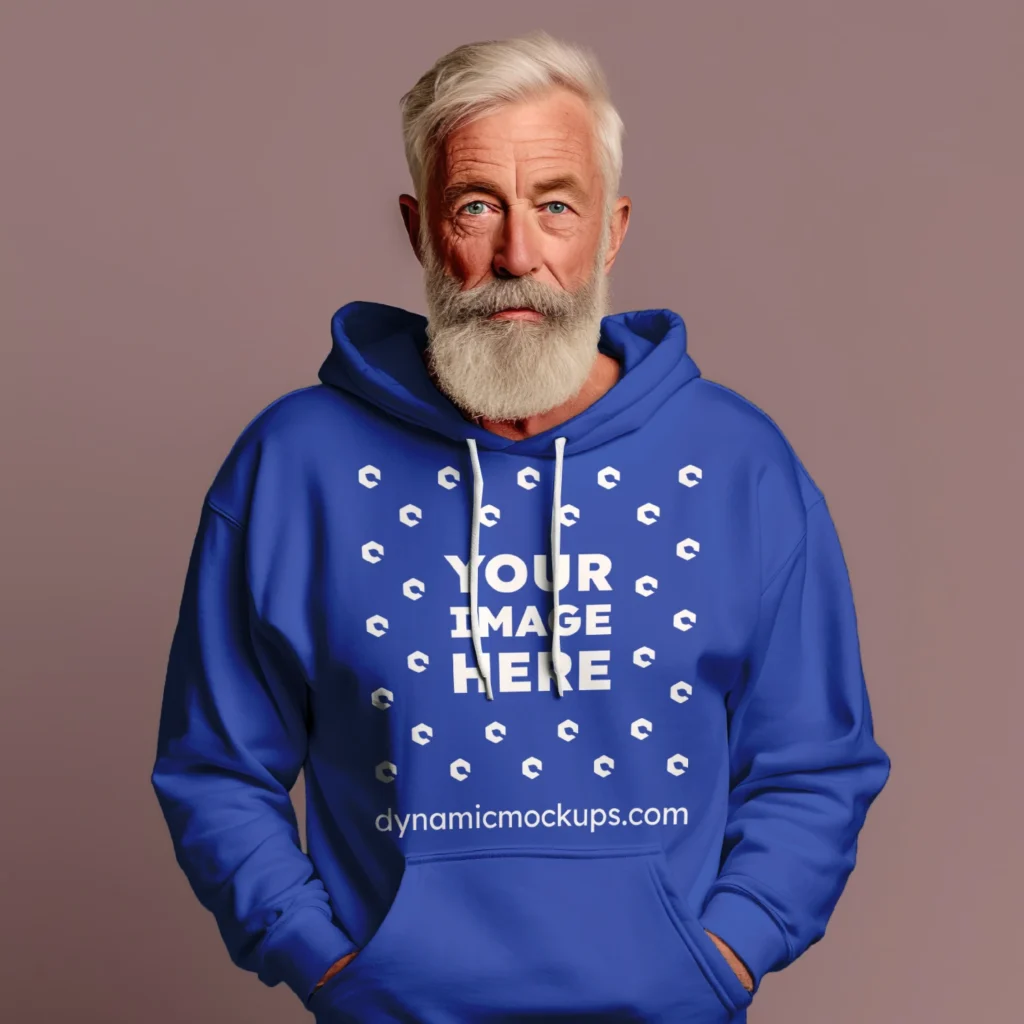 Man Wearing Dark Blue Hoodie Mockup Front View Template