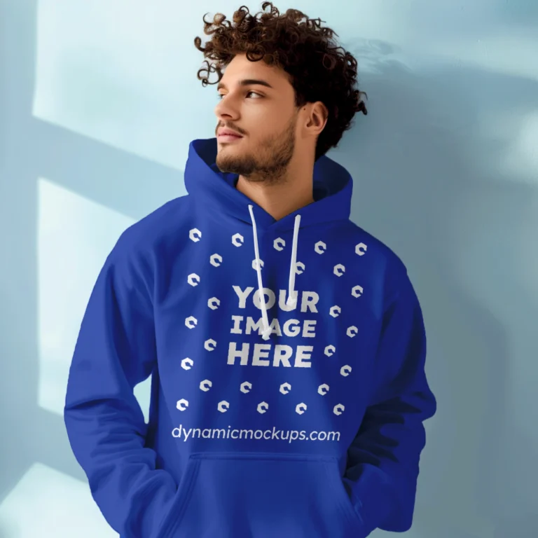 Man Wearing Dark Blue Hoodie Mockup Front View Template