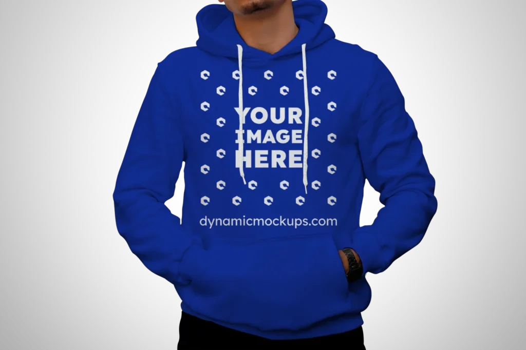 Man Wearing Dark Blue Hoodie Mockup Front View Template