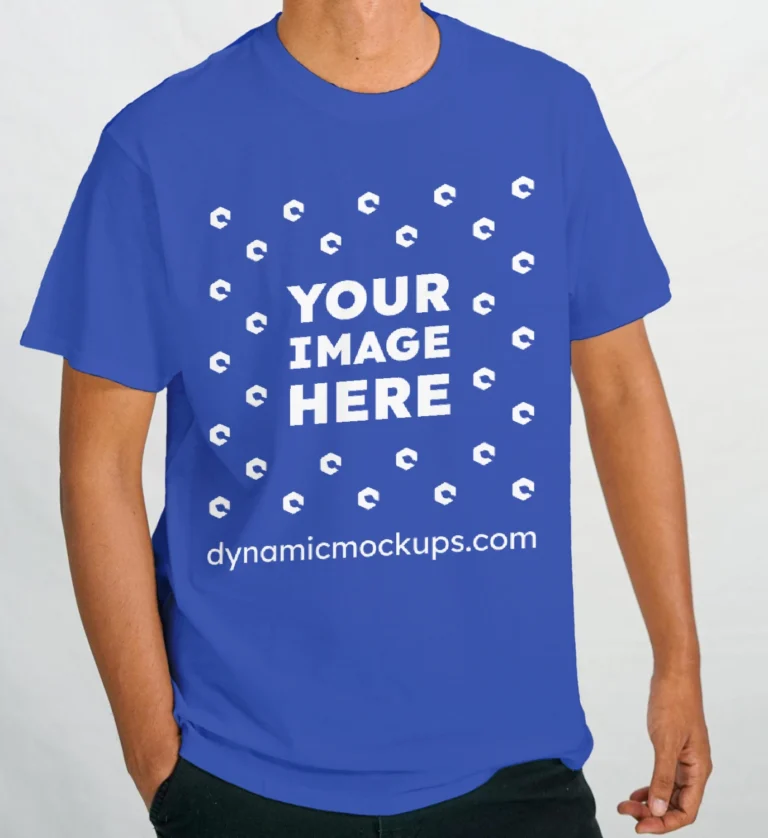 Man Wearing Dark Blue T-shirt Mockup Front View Template