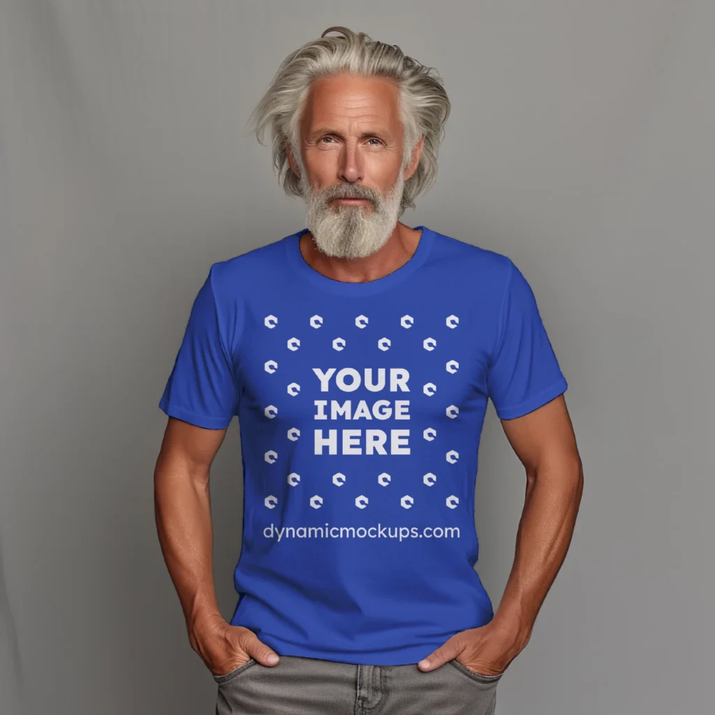 Man Wearing Dark Blue T-shirt Mockup Front View Template