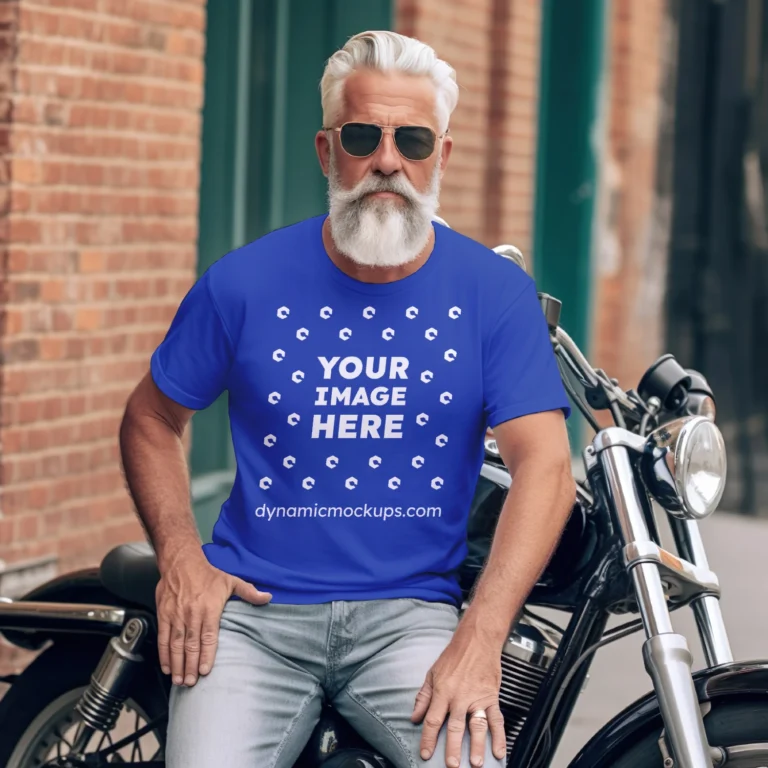 Man Wearing Dark Blue T-shirt Mockup Front View Template