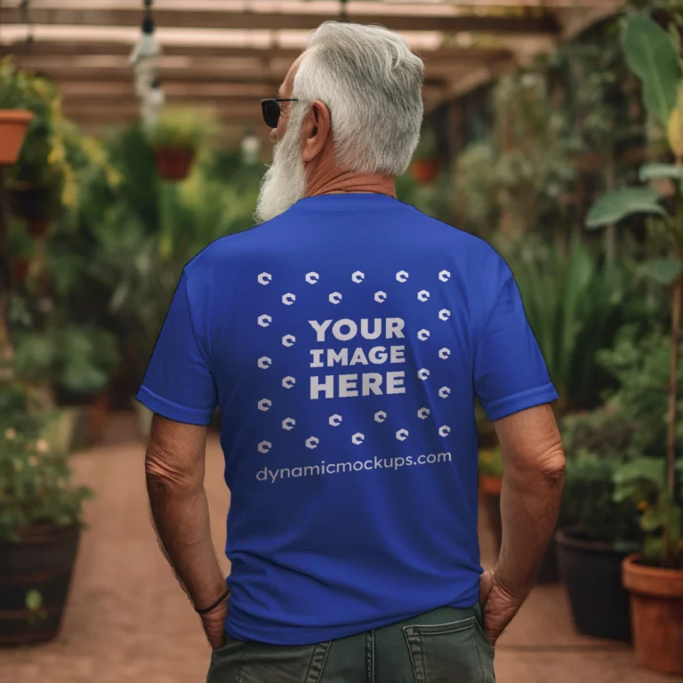 Man Wearing Dark Blue T-shirt Mockup Back View Template