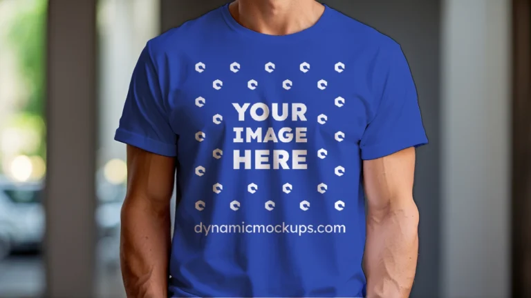 Man Wearing Dark Blue T-shirt Mockup Front View Template