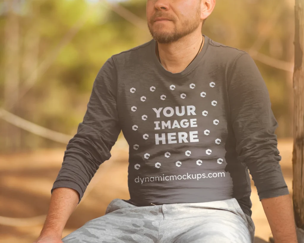 Man Wearing Dark Gray Sweatshirt Mockup Front View Template