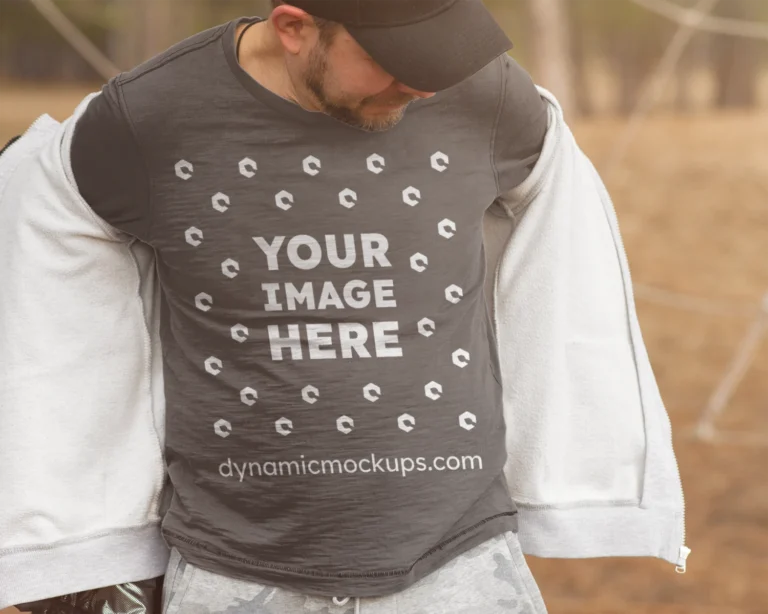 Man Wearing Dark Gray Sweatshirt Mockup Front View Template