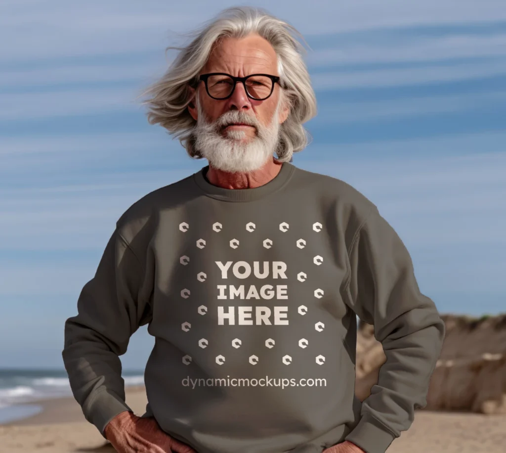 Man Wearing Dark Gray Sweatshirt Mockup Front View Template