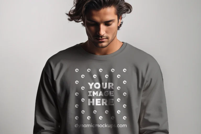 Man Wearing Dark Gray Sweatshirt Mockup Front View Template