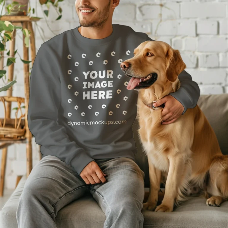 Man Wearing Dark Gray Sweatshirt Mockup Front View Template