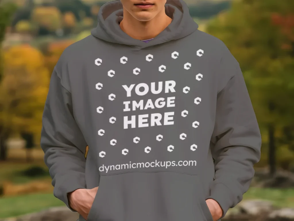 Man Wearing Dark Gray Hoodie Mockup Front View Template