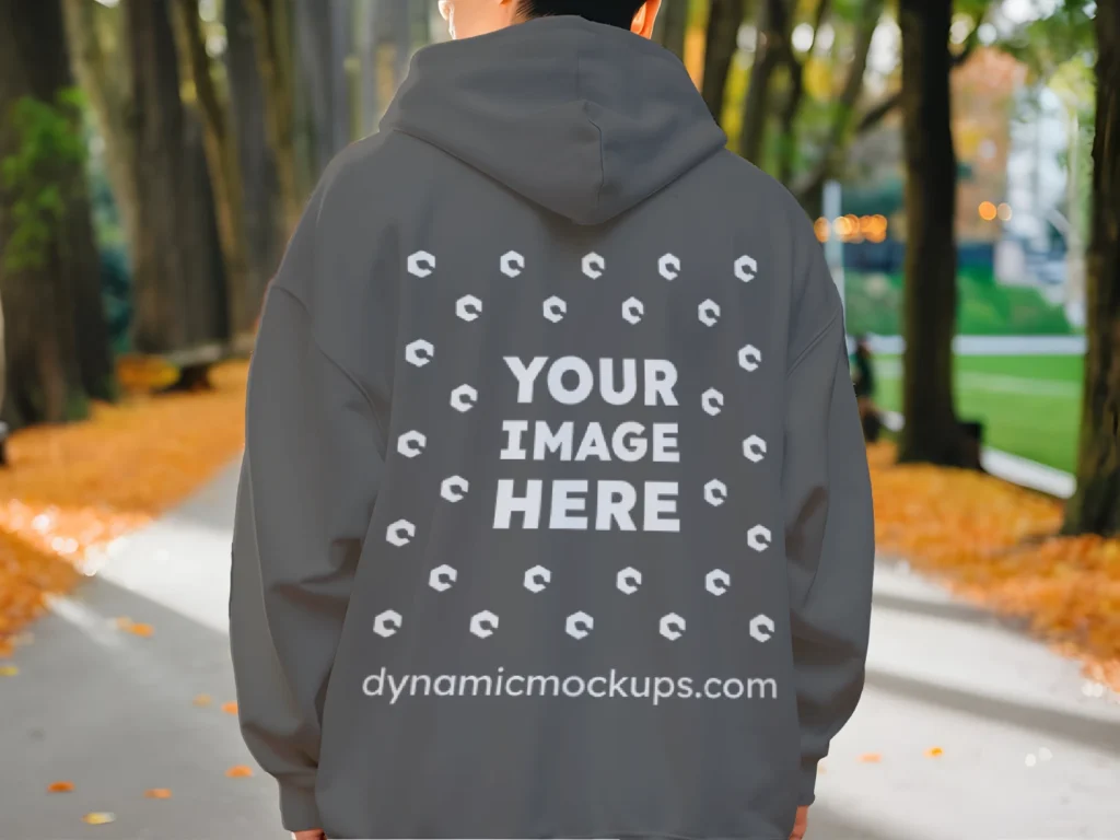 Man Wearing Dark Gray Hoodie Mockup Back View Template