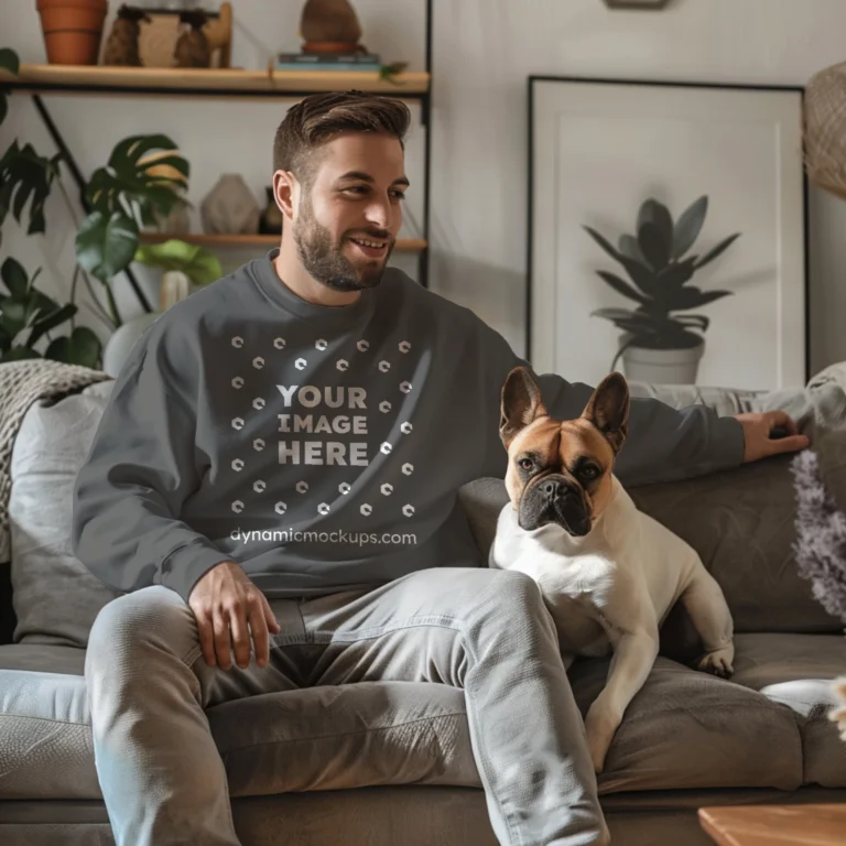 Man Wearing Dark Gray Sweatshirt Mockup Front View Template