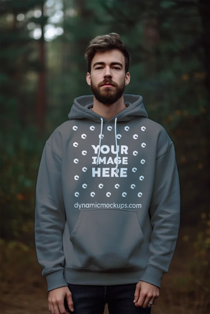 Man Wearing Dark Gray Hoodie Mockup Front View Template