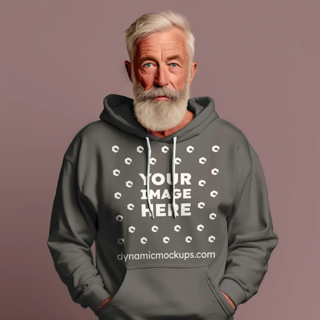 Man Wearing Dark Gray Hoodie Mockup Front View Template