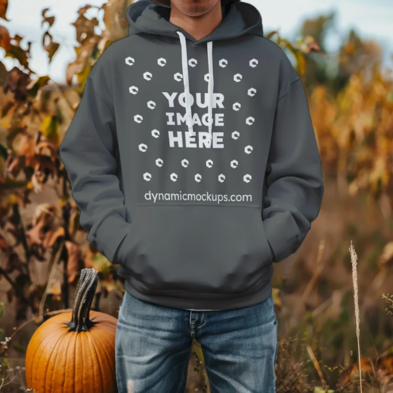 Man Wearing Dark Gray Hoodie Mockup Front View Template