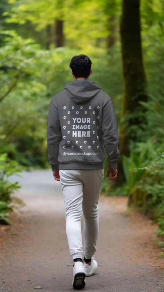 Man Wearing Dark Gray Hoodie Mockup Back View Template