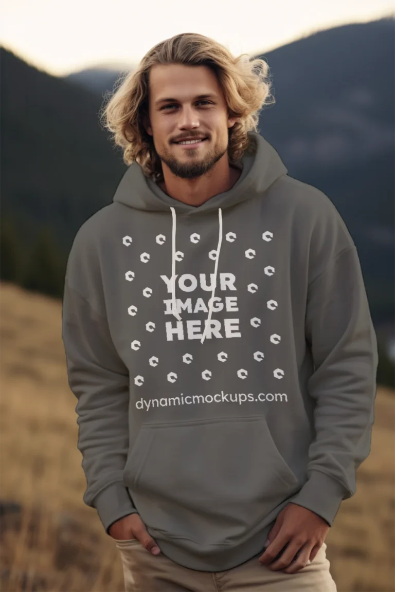 Man Wearing Dark Gray Hoodie Mockup Front View Template