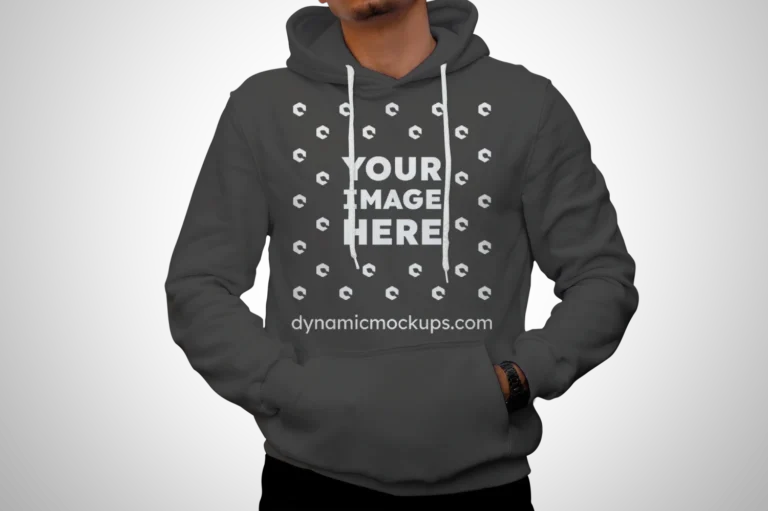 Man Wearing Dark Gray Hoodie Mockup Front View Template