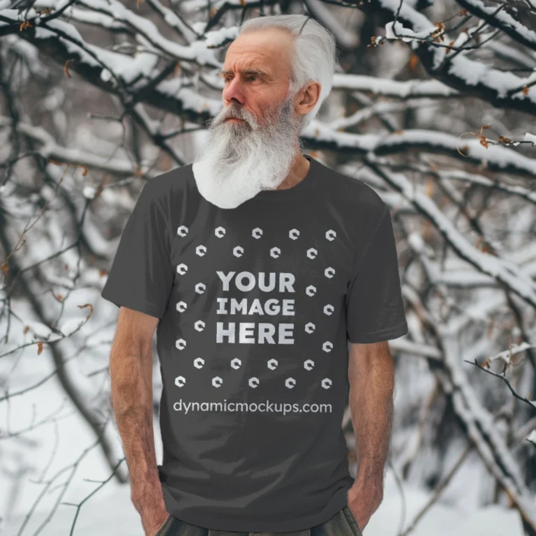 Man Wearing Dark Gray T-shirt Mockup Front View Template