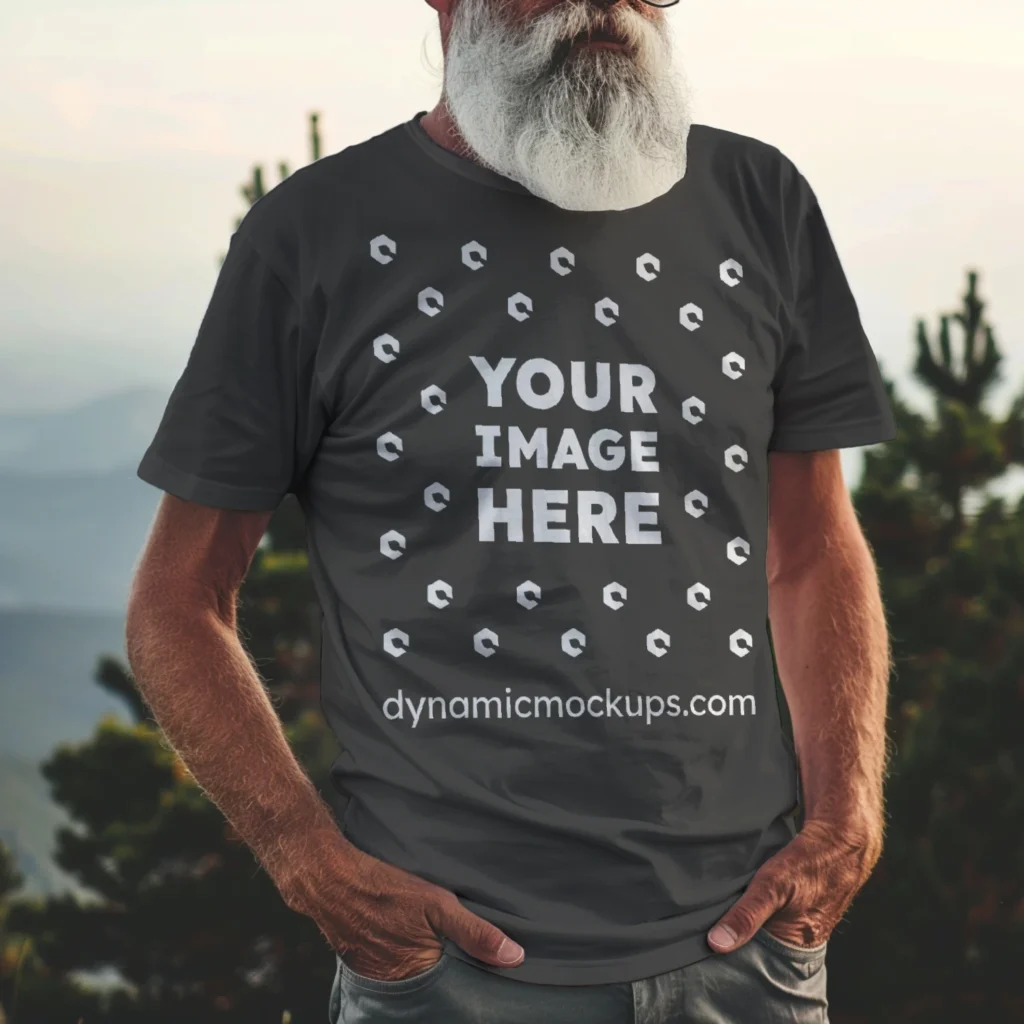 Man Wearing Dark Gray T-shirt Mockup Front View Template