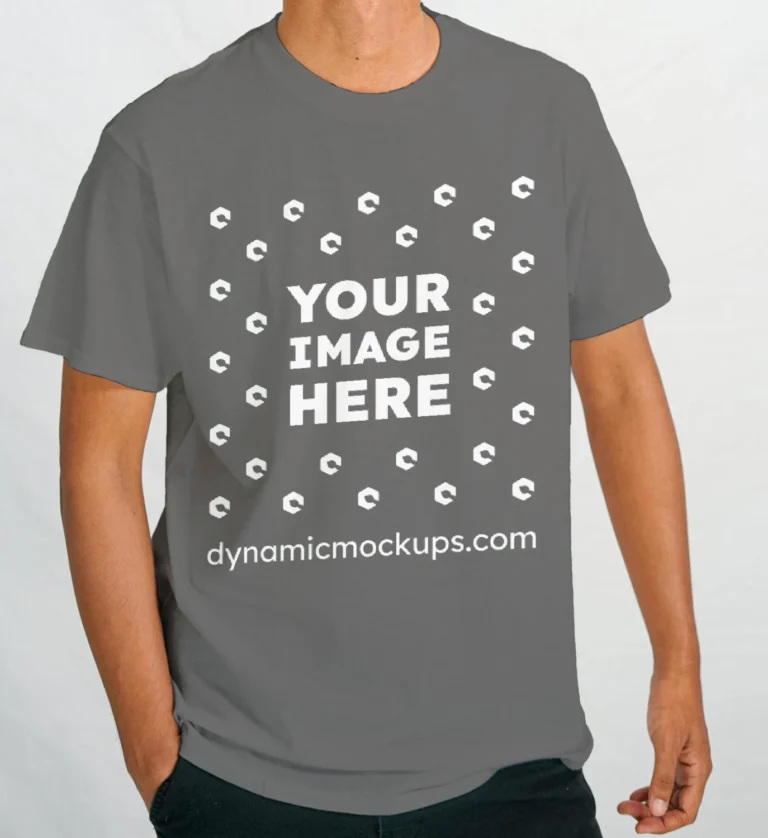 Man Wearing Dark Gray T-shirt Mockup Front View Template