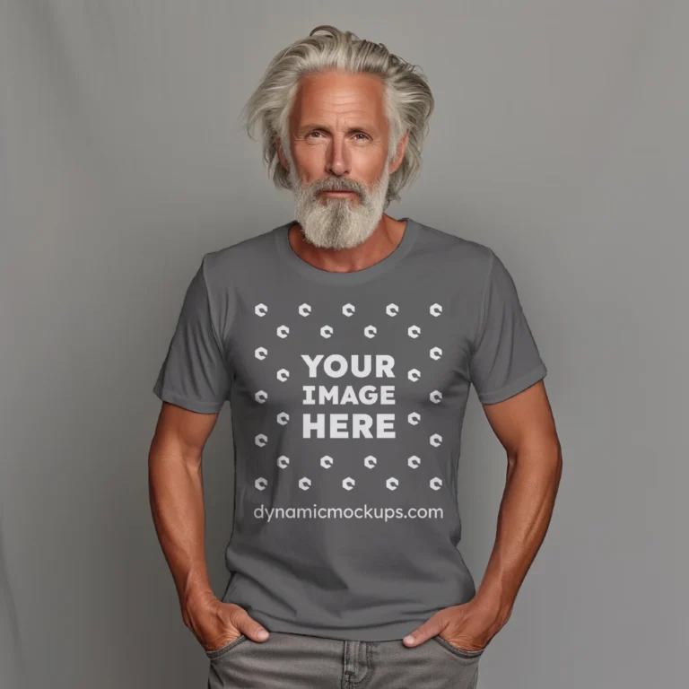 Man Wearing Dark Gray T-shirt Mockup Front View Template