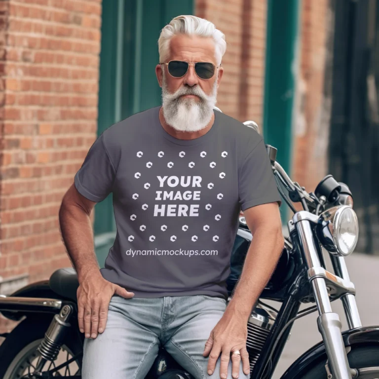 Man Wearing Dark Gray T-shirt Mockup Front View Template