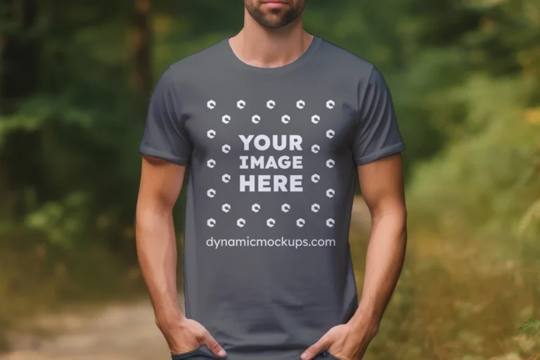 Man Wearing Dark Gray T-shirt Mockup Front View Template