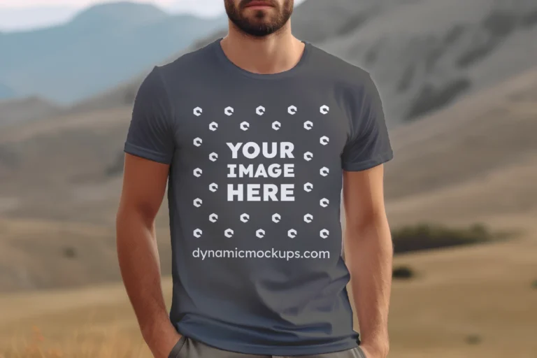 Man Wearing Dark Gray T-shirt Mockup Front View Template