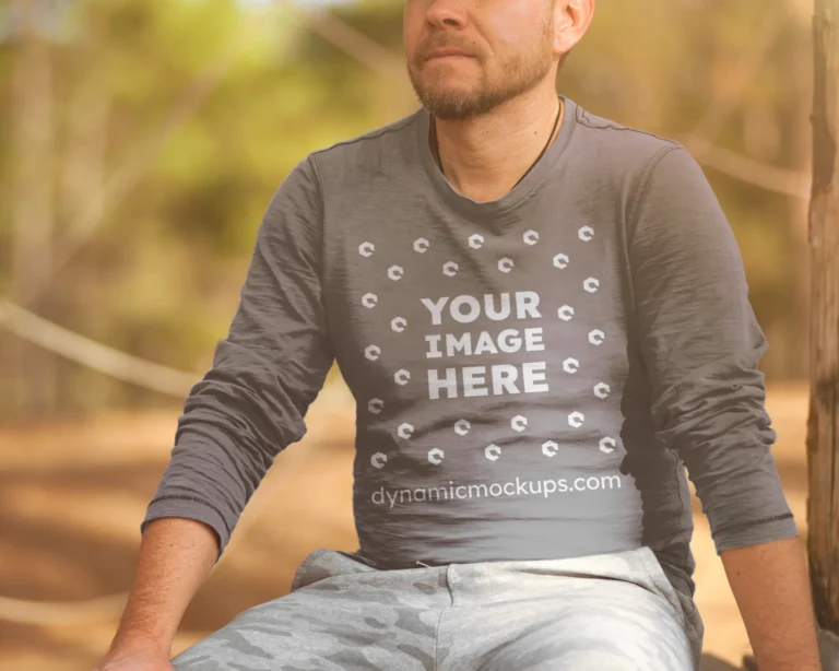 Man Wearing Gray Sweatshirt Mockup Front View Template