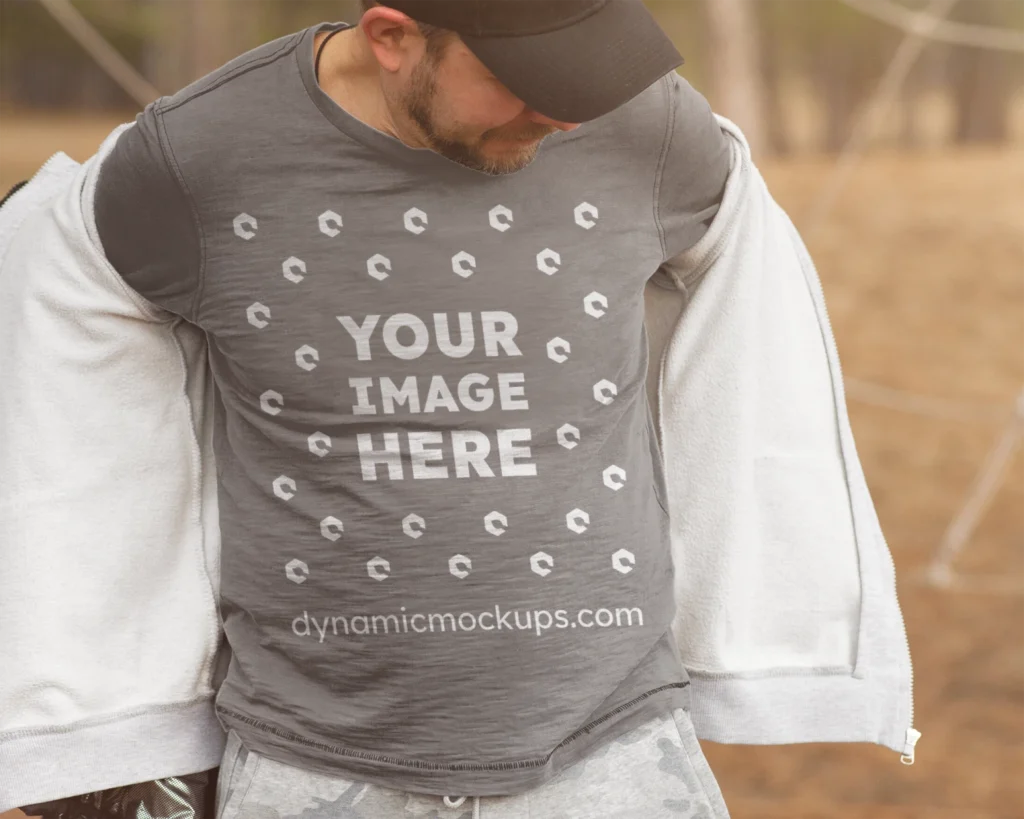 Man Wearing Gray Sweatshirt Mockup Front View Template