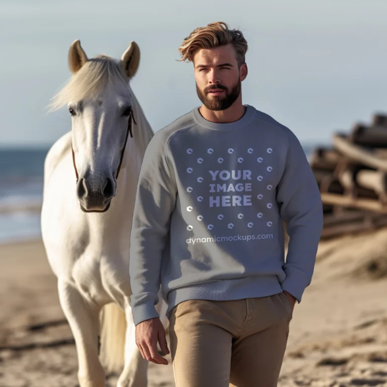 Man Wearing Gray Sweatshirt Mockup Front View Template