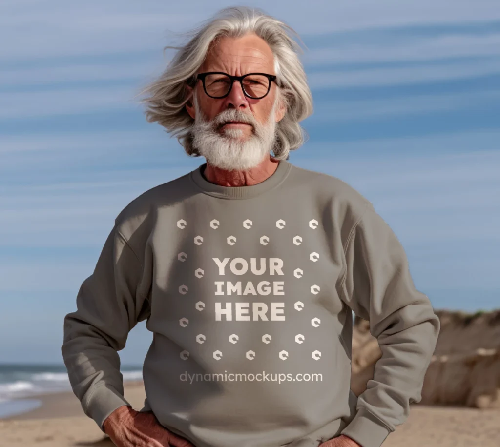 Man Wearing Gray Sweatshirt Mockup Front View Template