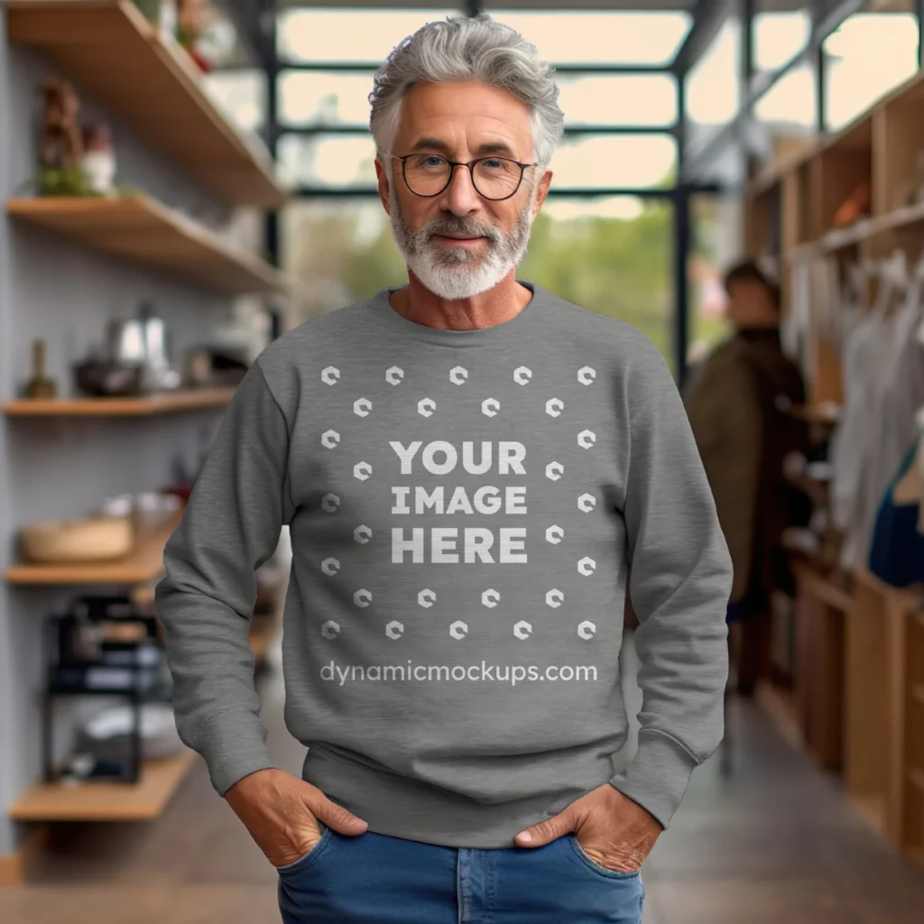 Man Wearing Gray Sweatshirt Mockup Front View Template