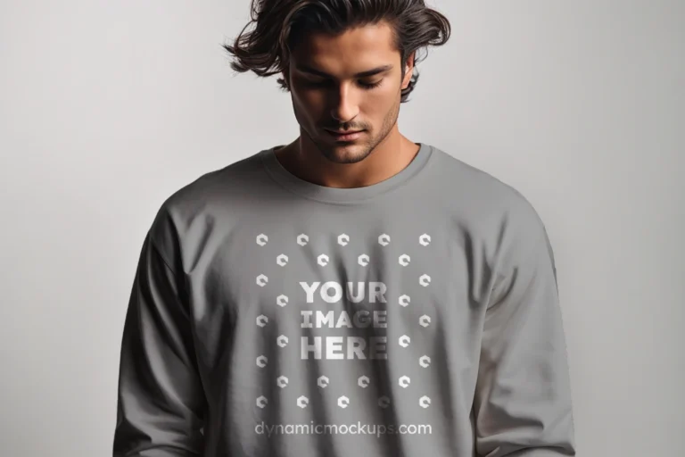 Man Wearing Gray Sweatshirt Mockup Front View Template