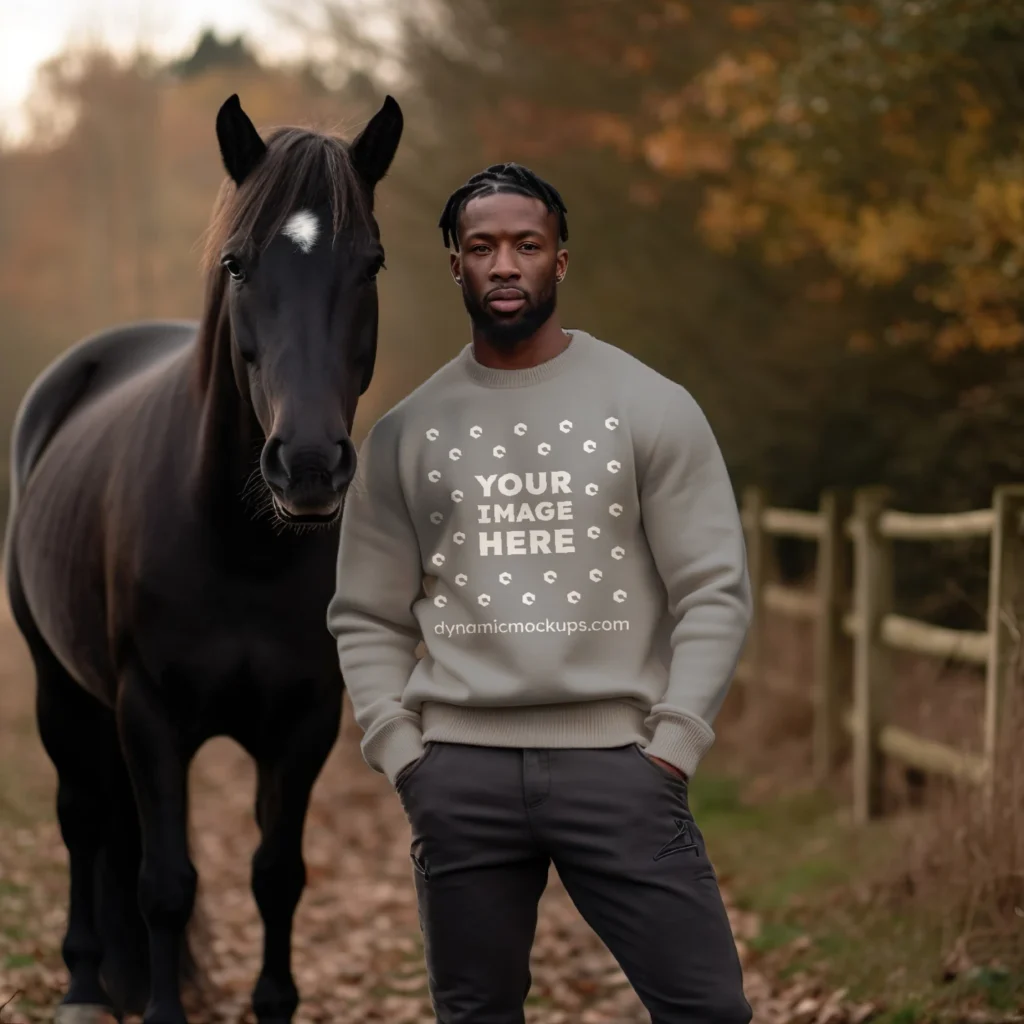 Man Wearing Gray Sweatshirt Mockup Front View Template